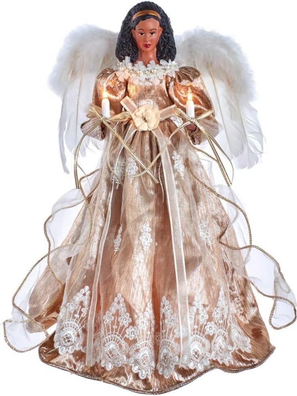 Elegant 16-Inch White & Rose Gold Angel Tree Topper - Holiday Decor Accent